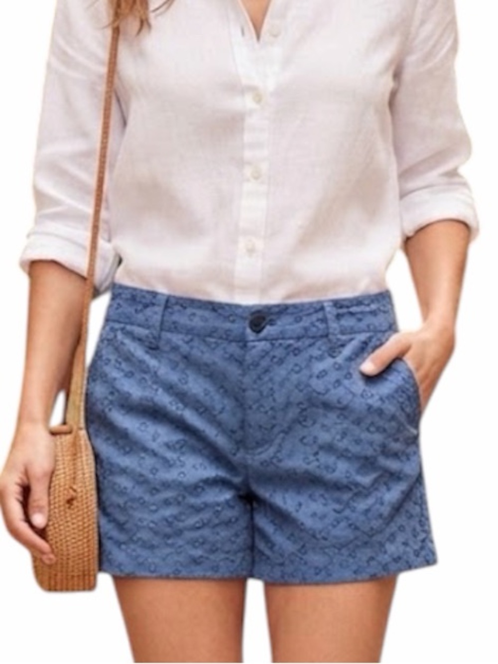 GAP Western Maximalism Bohemian Floral Eyelet Cotton Shorts Quiet Blue Size 4 27